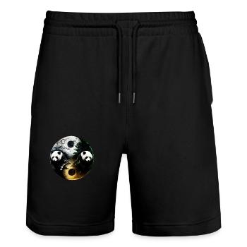 Yin Yang Panda - Stanley/Stella Unisex Bio Joggingshorts Trainer  - Schwarz - Vorne - Nik (191cm) & Marisol (170cm)