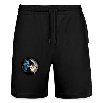 Yin Yang Katzen - Stanley/Stella Unisex Bio Joggingshorts Trainer  - Schwarz - Vorne - Nik (191cm) & Marisol (170cm)