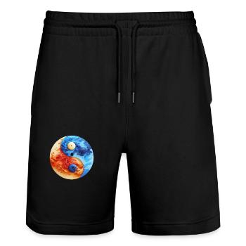 Yin Yang - Stanley/Stella Unisex Bio Joggingshorts Trainer  - Schwarz - Vorne - Nik (191cm) & Marisol (170cm)