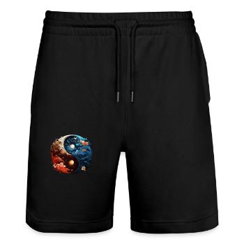 Yin Yang - Stanley/Stella Unisex Bio Joggingshorts Trainer  - Schwarz - Vorne - Nik (191cm) & Marisol (170cm)
