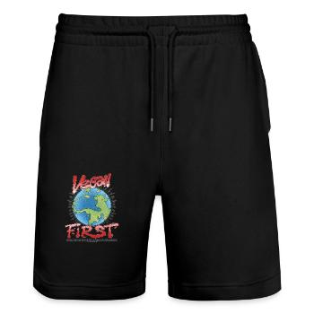 Vegan First - Stanley/Stella Unisex Bio Joggingshorts Trainer  - Schwarz - Vorne - Nik (191cm) & Marisol (170cm)