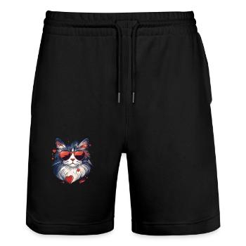 Cat Love - Stanley/Stella Trainer Unisex Organic Jogging Shorts - black - Front - Nik (191cm) & Marisol (170cm)