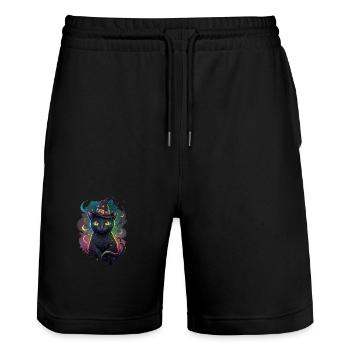 Black cat - Stanley/Stella Trainer Unisex Organic Jogging Shorts - black - Front - Nik (191cm) & Marisol (170cm)