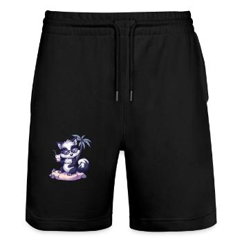 Skunk Summer Beach Comic - Stanley/Stella Trainer Unisex Organic Jogging Shorts - black - Front - Nik (191cm) & Marisol (170cm)