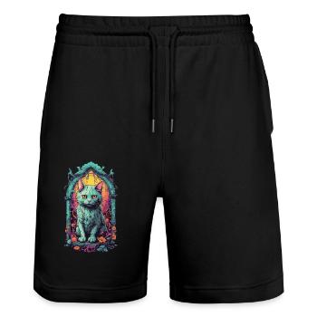 Démons occultes chat Halloween chats design - Short de jogging bio TRAINER Stanley/Stella unisexe - noir - Devant - Nik (191cm) & Marisol (170cm)