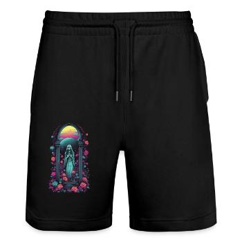 Retro Goth Vaporwave Victorian Streetwear - Stanley/Stella Trainer Unisex Organic Jogging Shorts - black - Front - Nik (191cm) & Marisol (170cm)