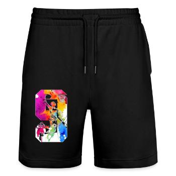 9. GEBURTSTAG BASKETBALL NUMMER 9 - Stanley/Stella Unisex Bio Joggingshorts Trainer  - Schwarz - Vorne - Nik (191cm) & Marisol (170cm)