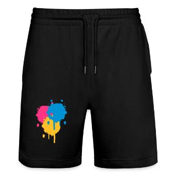 Drei bunte Farbflecken im Graffiti Stil - Stanley/Stella Unisex Bio Joggingshorts Trainer  - Schwarz - Vorne - Nik (191cm) & Marisol (170cm)