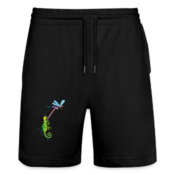 Chamäleon und Libellen - Stanley/Stella Unisex Bio Joggingshorts Trainer  - Schwarz - Vorne - Nik (191cm) & Marisol (170cm)