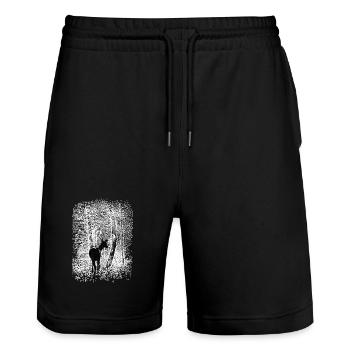 Wald Reh WEISS Umkehrbild - Stanley/Stella Unisex Bio Joggingshorts Trainer  - Schwarz - Vorne - Nik (191cm) & Marisol (170cm)
