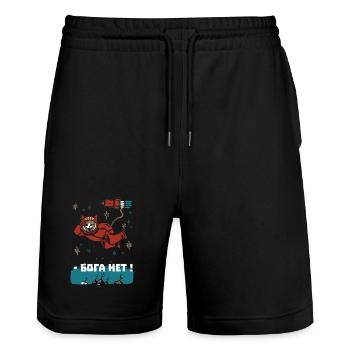 Gagarin Katze - Ich sehe dort oben keinen Gott - Stanley/Stella Unisex Bio Joggingshorts Trainer  - Schwarz - Vorne - Nik (191cm) & Marisol (170cm)