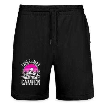 Camping Camper Campen Coole Omas - Stanley/Stella Unisex Bio Joggingshorts Trainer  - Schwarz - Vorne - Nik (191cm) & Marisol (170cm)