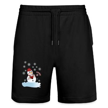 Schneemann und heiße Schokolade zu Weihnachten - Stanley/Stella Unisex Bio Joggingshorts Trainer  - Schwarz - Vorne - Nik (191cm) & Marisol (170cm)