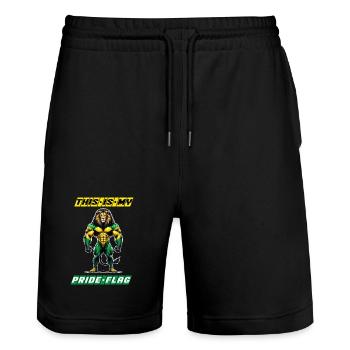 Jamaika Löwen das ist meine Flagge - Stanley/Stella Unisex Bio Joggingshorts Trainer  - Schwarz - Vorne - Nik (191cm) & Marisol (170cm)