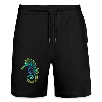 Seepferdchen Farbverlauf Blau Gelb Tribal Grün - Stanley/Stella Unisex Bio Joggingshorts Trainer  - Schwarz - Vorne - Nik (191cm) & Marisol (170cm)