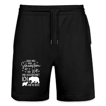 So viele Schwestern Eisbären Beste große Schwester - Stanley/Stella Unisex Bio Joggingshorts Trainer  - Schwarz - Vorne - Nik (191cm) & Marisol (170cm)
