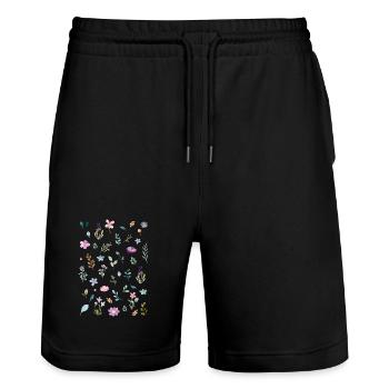 Aquarelle Florals sur Noir - Short de jogging bio TRAINER Stanley/Stella unisexe - noir - Devant - Nik (191cm) & Marisol (170cm)