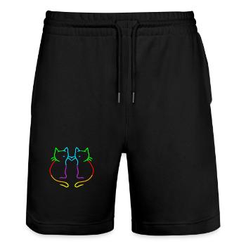 80er 90er Retro Regenbogen Herz Katzen Katze - Stanley/Stella Unisex Bio Joggingshorts Trainer  - Schwarz - Vorne - Nik (191cm) & Marisol (170cm)