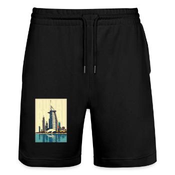 Dubai Skyline – Burj Khalifa and Modern Desert City - Stanley/Stella Trainer Unisex Organic Jogging Shorts - black - Front - Nik (191cm) & Marisol (170cm)