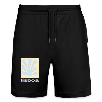 Lisboa Palmenblatt Blau Retro - Stanley/Stella Unisex Bio Joggingshorts Trainer  - Schwarz - Vorne - Nik (191cm) & Marisol (170cm)