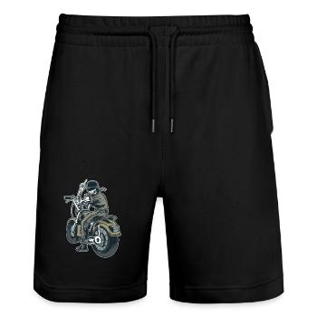 Motorcycle Biker Fuck you Provocation Skeleton - Stanley/Stella Trainer Unisex Organic Jogging Shorts - black - Front - Nik (191cm) & Marisol (170cm)