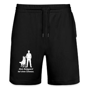 My bodyguard has a cock. - Stanley/Stella Trainer Unisex Organic Jogging Shorts - black - Front - Nik (191cm) & Marisol (170cm)
