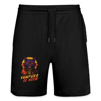 Vampurr De Meow Retro Comic Vampire Cat - Stanley/Stella Trainer Unisex Organic Jogging Shorts - black - Front - Nik (191cm) & Marisol (170cm)