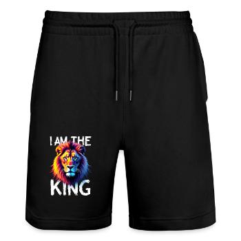 I am the King Lion - Stanley/Stella Trainer Unisex Organic Jogging Shorts - black - Front - Nik (191cm) & Marisol (170cm)