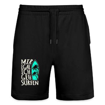 Mir Egal Ich Geh Surfen - Stanley/Stella Unisex Bio Joggingshorts Trainer  - Schwarz - Vorne - Nik (191cm) & Marisol (170cm)