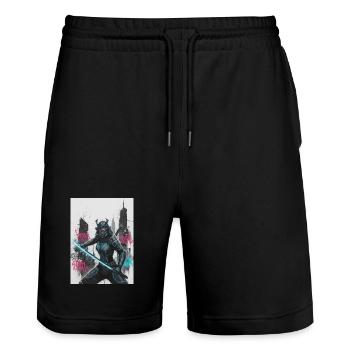 Cyber Samurai Neon Klinge - Stanley/Stella Unisex Bio Joggingshorts Trainer  - Schwarz - Vorne - Nik (191cm) & Marisol (170cm)