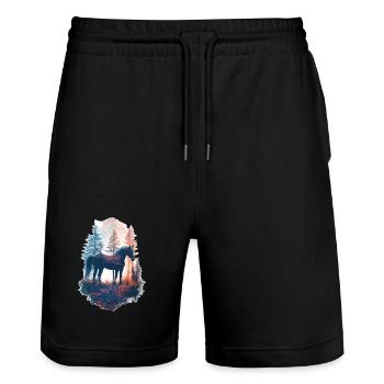 Horse - Stanley/Stella Trainer Unisex Organic Jogging Shorts - black - Front - Nik (191cm) & Marisol (170cm)