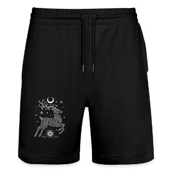 Springender Yule Hirsch mit Sonne & Mond - Stanley/Stella Unisex Bio Joggingshorts Trainer  - Schwarz - Vorne - Nik (191cm) & Marisol (170cm)