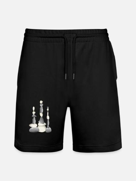 Three Zen-style balancing stone towers - Stanley/Stella Trainer Unisex Organic Jogging Shorts - black