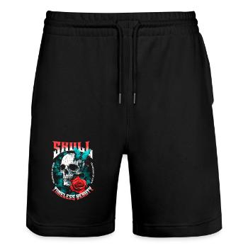 Skull Skull Rose Flower Butterfly - Stanley/Stella Trainer Unisex Organic Jogging Shorts - black - Front - Nik (191cm) & Marisol (170cm)