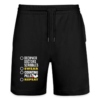 Pharmacist Pharmaceutical Technical - Stanley/Stella Trainer Unisex Organic Jogging Shorts - black - Front - Nik (191cm) & Marisol (170cm)
