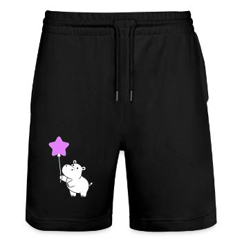 Cute Hippo Star Balloon Party - Stanley/Stella Trainer Unisex Organic Jogging Shorts - black - Front - Nik (191cm) & Marisol (170cm)