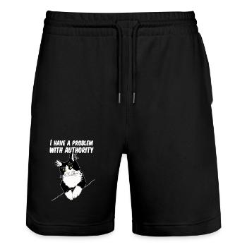 Cat Defies Authority - Stanley/Stella Trainer Unisex Organic Jogging Shorts - black - Front - Nik (191cm) & Marisol (170cm)