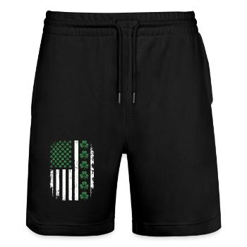 Irische Shamrock USA-Flagge - Stanley/Stella Unisex Bio Joggingshorts Trainer  - Schwarz - Vorne - Nik (191cm) & Marisol (170cm)