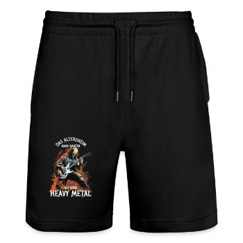 The old people's home can wait - I listen to heavy metal - Stanley/Stella Trainer Unisex Organic Jogging Shorts - black - Front - Nik (191cm) & Marisol (170cm)