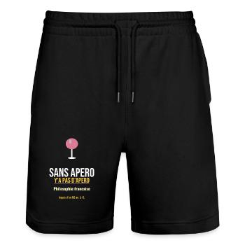 Sans Apero: Philosophie Française - Short de jogging bio TRAINER Stanley/Stella unisexe - noir - Devant - Nik (191cm) & Marisol (170cm)