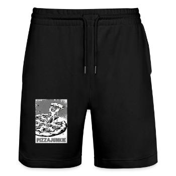 Pizzajunkie Slice Graphic - Stanley/Stella Unisex Bio Joggingshorts Trainer  - Schwarz - Vorne - Nik (191cm) & Marisol (170cm)
