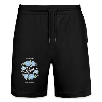 Latina Strength Floral Motif - Stanley/Stella Trainer Unisex Organic Jogging Shorts - black - Front - Nik (191cm) & Marisol (170cm)
