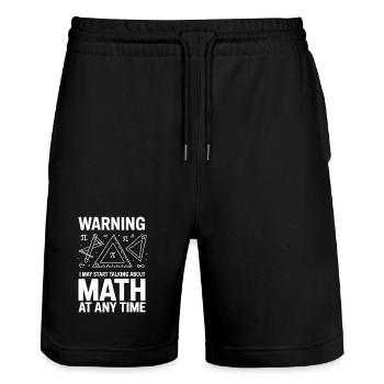 Attention : Je peux commencer à parler de maths à n’importe quelle époque - Short de jogging bio TRAINER Stanley/Stella unisexe - noir - Devant - Nik (191cm) & Marisol (170cm)