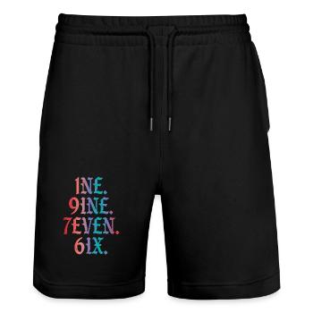 Vintage 1976 - Stanley/Stella Trainer Unisex Organic Jogging Shorts - black - Front - Nik (191cm) & Marisol (170cm)
