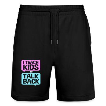 Speech Therapist Speech Therapist - Stanley/Stella Trainer Unisex Organic Jogging Shorts - black - Front - Nik (191cm) & Marisol (170cm)