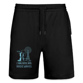 Du café aux ondes radio - Short de jogging bio TRAINER Stanley/Stella unisexe - noir - Devant - Nik (191cm) & Marisol (170cm)