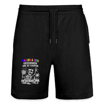 Mallorca 2026 Gekommen um zu saufen - Stanley/Stella Unisex Bio Joggingshorts Trainer  - Schwarz - Vorne - Nik (191cm) & Marisol (170cm)