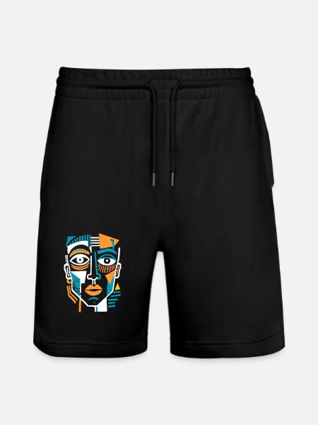 Buntes kubistisches Gesicht - Stanley/Stella Unisex Bio Joggingshorts Trainer - Schwarz