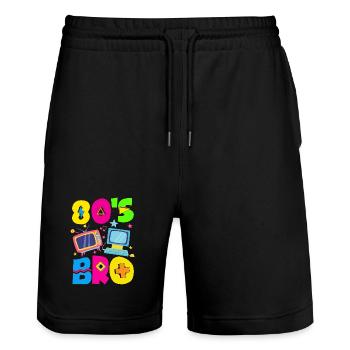 Retro Back to the 80s Vintage Design - Stanley/Stella Trainer Unisex Organic Jogging Shorts - black - Front - Nik (191cm) & Marisol (170cm)