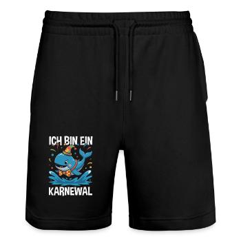Ich Bin Ein Karnewal Wal Karneval Fasching Kostüm - Stanley/Stella Unisex Bio Joggingshorts Trainer  - Schwarz - Vorne - Nik (191cm) & Marisol (170cm)